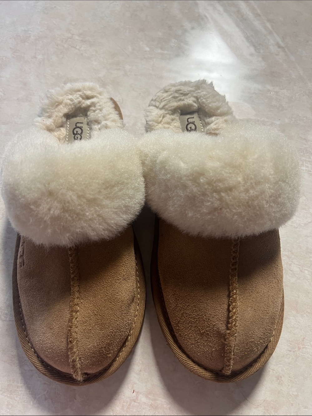 UGG Chestnut Suede Slip-On Clog with Cream Shearling Collar